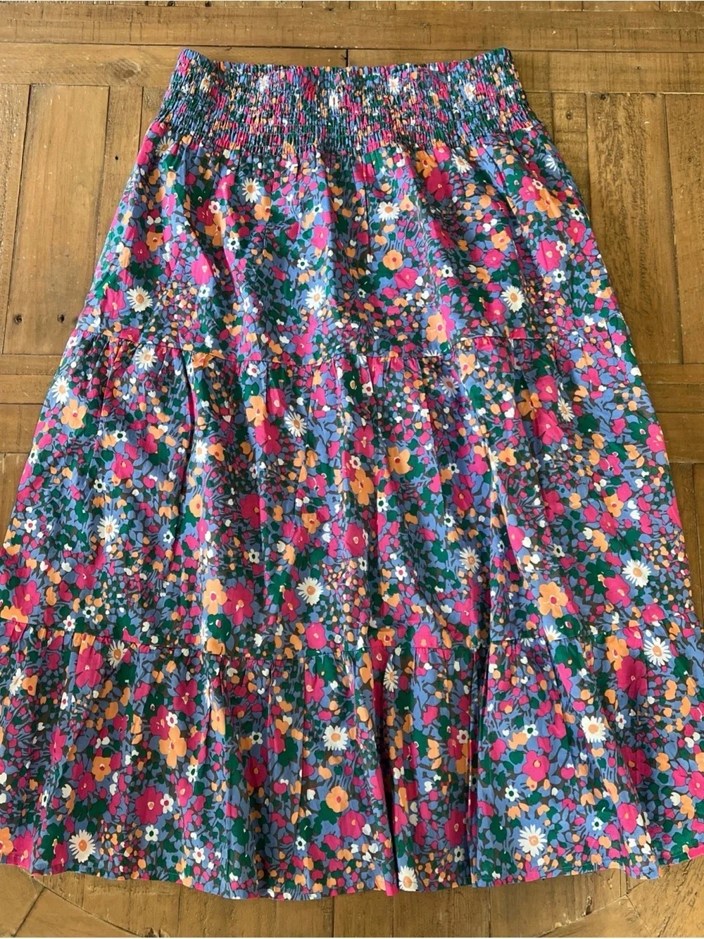 Rails Edina Floral Tiered Cotton Skirt Medium MIDI Preppy Lelaini Floral Vibrant